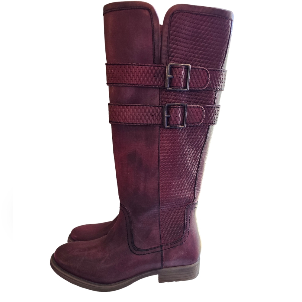 Women's Tall Buckle Riding Boots in Burgundy
